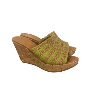 Eric Javits Womens Lime Green Cork Sole Wedge Sandals